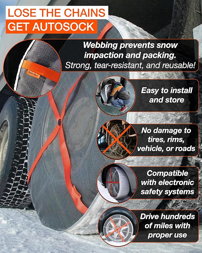 AutoSock for Commercial Vehicles and Trucks AL84, Snow Socks for Tires, Pack of 2