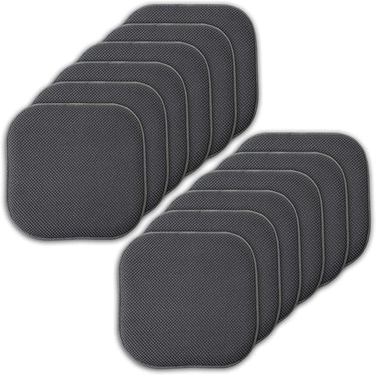 Sweet Home Collection Memory Foam Chair Cushion Honeycomb Pattern Solid Color Slip Non Skid Rubber Back Ultimate Comfort and Softness Rounded Square 16" x 16" Seat Cover, 12 Pack, Charcoal Gray