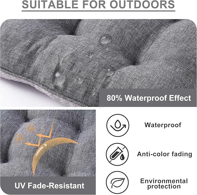 Battilo Chair Cushions Set of 2 for Dining Chairs, Seat Cushions for Kitchen Chairs with Non-Slip Backing, Indoor/Outdoor Waterproof Chair Seat Pads with Ties, 15.5"x15.5"x4", Dark Grey