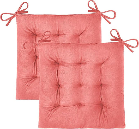 OVOV 2 Pack Chair Cushions for Dining Chairs Soft Seat Cushions for Kitchen Desk Chairs Square Chair Pads with Ties (15.5"x15.5" Pink)