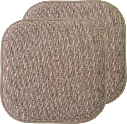 Sweet Home Collection Chair Cushion Memory Foam Pads Honeycomb Pattern Slip Non Skid Rubber Back Rounded Square 16" x 16" Seat Cover, 2 Pack, Alexis Chocolate