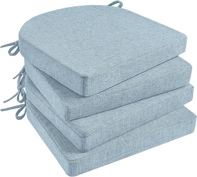 Basic Beyond Chair Cushions for Dining Chairs with Ties and Removable Cover, 2" Thick Seat Cushions for Kitchen Chairs, Set of 4, 17" x 16", Baby Blue