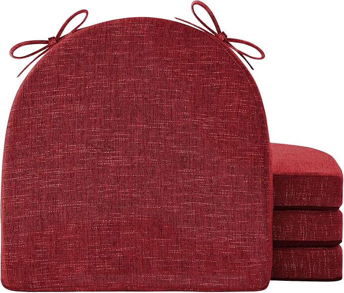 IPYNBAP Chair Cushions for Dining Chairs, Kitchen Chair Cushions, 16'' x 16'' x 2'', Non Slip Indoor Seat Cushions, Chair Pads for Dining Chairs with Ties & Removable Cover, Set of 4, Red