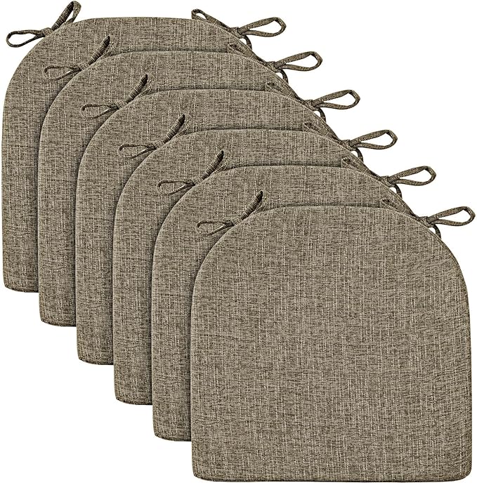 Wellsin Chair Cushions for Dining Chairs 6 Pack - Kitchen Chair Cushions with Ties and Non-Slip Backing - Dining Chair Pads 16"X16"X2", Khaki