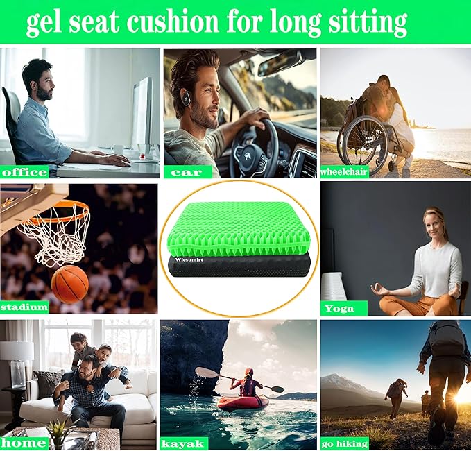 Plus Size Gel Seat Cushion for Long Sitting, Extra Large and Thick, Seat Cushion for Back, Hip, Sciatica, Tailbone Pain Relief, Used for Office, Wheelchair, Car, Recliner, Stadium, Kayka.(Grass Green)