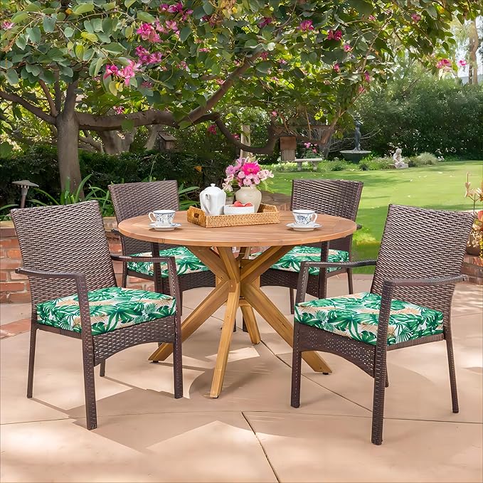 HARBOREST Outdoor Chair Cushions Set of 4, Water Resistant Patio Chair Cushions with Ties, Square Corner Outdoor Seat Cushions for Patio Furniture, 18.5"x16"x3", Frond
