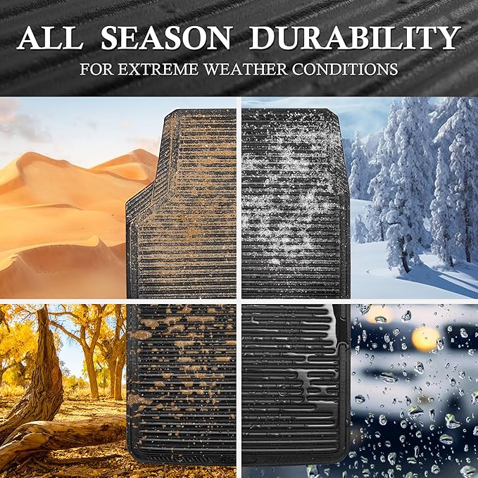 CAR PASS Black Rubber Car Floor Mats & Cargo Liners, All Weather Car Mats & Trunk Mats,Waterproof Automotive Floor Mats Trim to Fit for Most Cars Sedans SUVs Vans, Durable Heavy Duty Anti-Slip,Black