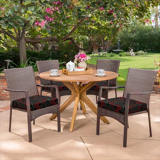 HARBOREST Outdoor Chair Cushions Set of 4, Water Resistant Patio Chair Cushions with Ties, Square Corner Outdoor Seat Cushions for Patio Furniture, 18.5"x16"x3", Rose