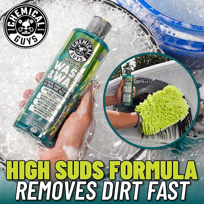 Chemical Guys Sudpreme Wash & Wax Car Wash Soap (2 x 16 Fl Oz) – High-Foam Auto Shampoo with Gloss Boosting Wax for Clean, Shiny Finish