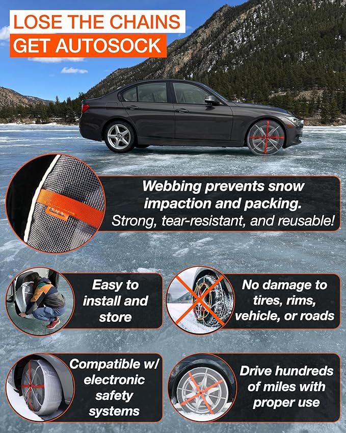 AutoSock for Passenger Vehicles HP698, Snow Socks for Tires, Pack of 2