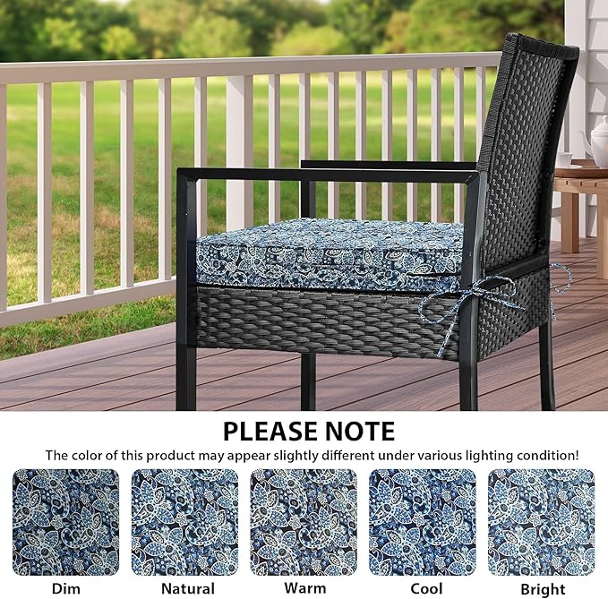 IPYNBAP Outdoor Chair Cushions Set of 4 -Waterproof Outdoor Seat Cushions for Patio Furniture, Patio Chair Cushion with Handle and Ties, Out Door Chair Pads,18.5x16x3-Square, Green Paisley