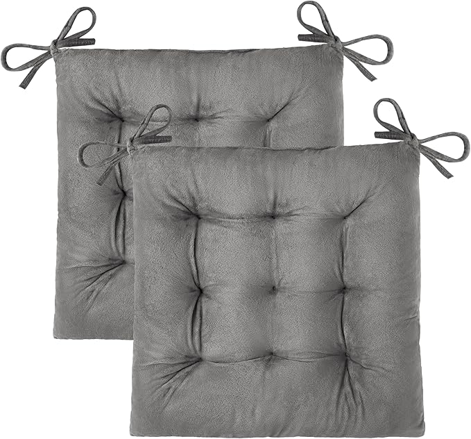 OVOV 2 Pack Chair Cushions for Dining Chairs Soft Seat Cushions for Kitchen Desk Chairs Square Chair Pads with Ties (15.5"x15.5" Light Grey)