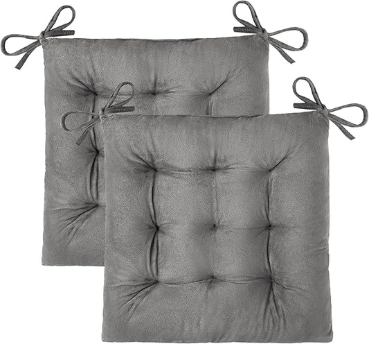 OVOV 2 Pack Chair Cushions for Dining Chairs Soft Seat Cushions for Kitchen Desk Chairs Square Chair Pads with Ties (15.5"x15.5" Light Grey)
