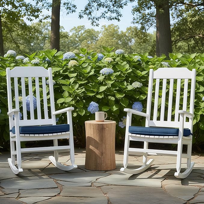 Outdoor Chair Cushions, Fade-Resistant & Water-Resistant, D Shaped Patio Furniture Seat Chair Pads Replacement with Ties, Non-Slip Bottom, Removable Cover, Set of 6, 17 x 16 Inch, Navy Blue