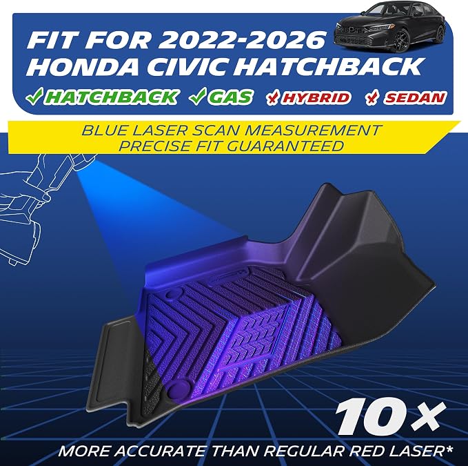 Michelin Vehicle Mats, Premier Series All-Weather TPE Custom Fit Liner for Honda Civic Hatchback 2022-2026 Floor Mats(4 Piece), Not Fit Hybrid