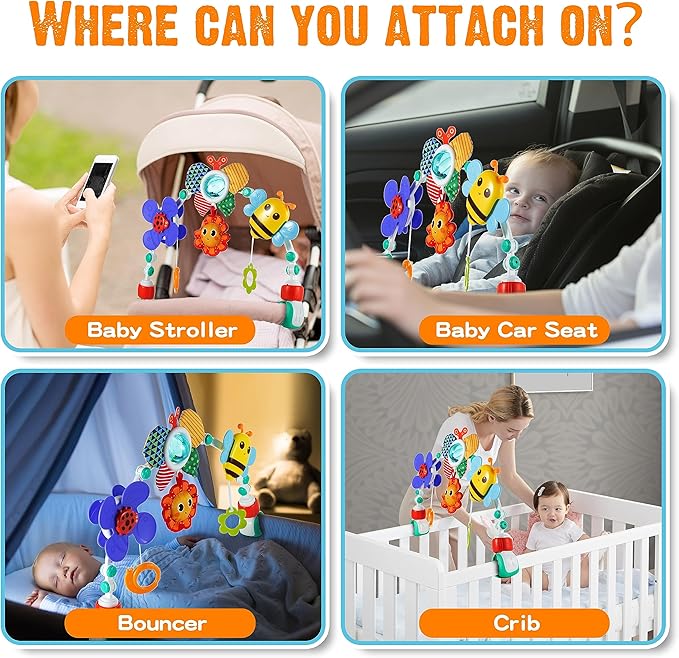 Lynncare Adjustable Arch Bassinet Toys for Infant & Toddlers, Stroller Arch, Baby Crib Toys with Fascinating Hanging for Stimulating Baby’s Senses and Developing Motor Skills