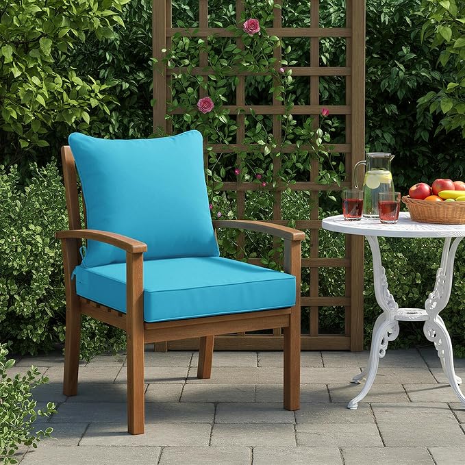 Summsun Outdoor Chair Cushions, Waterproof Backrest and Seat Cushion Set for Patio Furniture, Outdoor Replacement Cushions with Removable Cover, 19 x 19 Inch, Teal, 1 Set