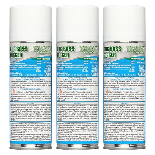 Bug Foggers for Home Indoor & Outdoor Use, Insect Fogger, All Mosquito, Cockroach, Ant, Spider & More, Non-Staining, Water-Base Formula, 6 oz, Pack of 3