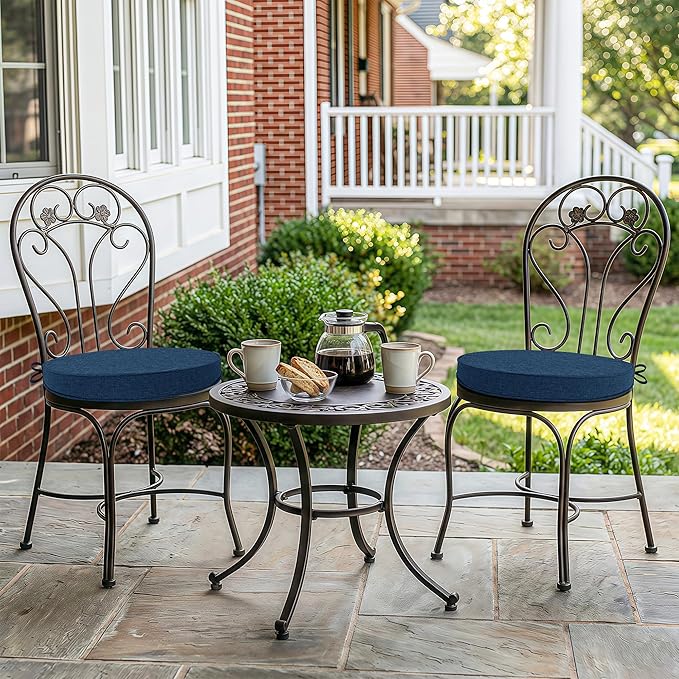 Outdoor Round Chair Cushions 18 Inch, Fade-Resistant & Water-Resistant, Bistro Chair Seat Pads for Porch Garden Balcony Patio Furniture Stools, Non-Slip Bottom, Set of 4, Navy Blue