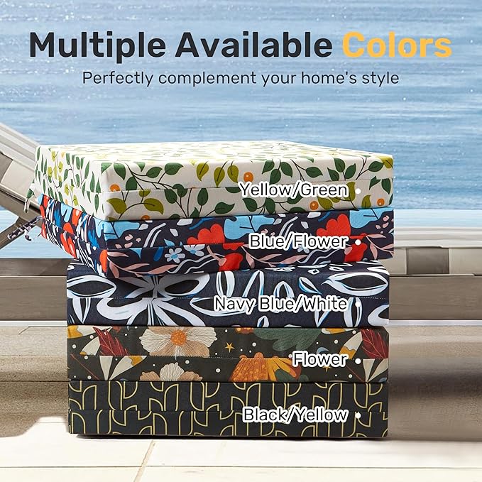 UNIKOME Outdoor Chair Cushions Pack of 4, Water Resistant Patio Cushions with Ties, High Density Sponge Filling Square Corner Seat Cushions for Outdoor Furniture, 18.5"*16"*3", Navy/White