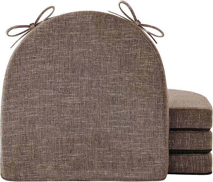 IPYNBAP Chair Cushions for Dining Chairs, Kitchen Chair Cushions, 16'' x 16'' x 2'', Non Slip Indoor Seat Cushions, Chair Pads for Dining Chairs with Ties & Removable Cover, Set of 4, Brown
