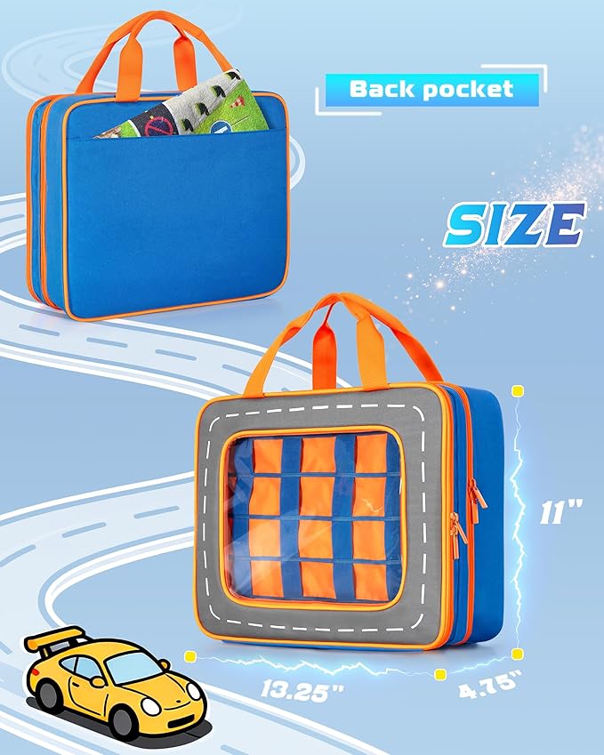 Storage Case Compatible with Hot Wheels Toy Trucks and Monster Trucks (Hold 66 Pcs), Toy Car Storage Case with Front Display Window, Blue