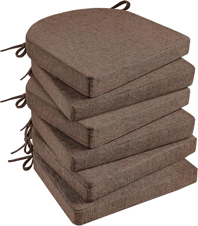 Basic Beyond Chair Cushions for Dining Chairs 6 Pack, Kitchen Chair Cushions with Ties and Non Slip Backing, 16 x 16 inches Chair Pads for Dining Chairs (Brown)