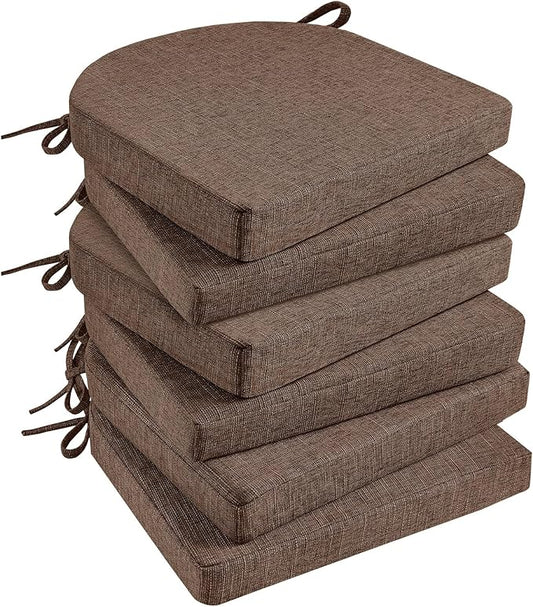 Basic Beyond Chair Cushions for Dining Chairs with Ties and Removable Cover, 2" Thick Seat Cushions for Kitchen Chairs, Set of 6, 17" x 16", Brown