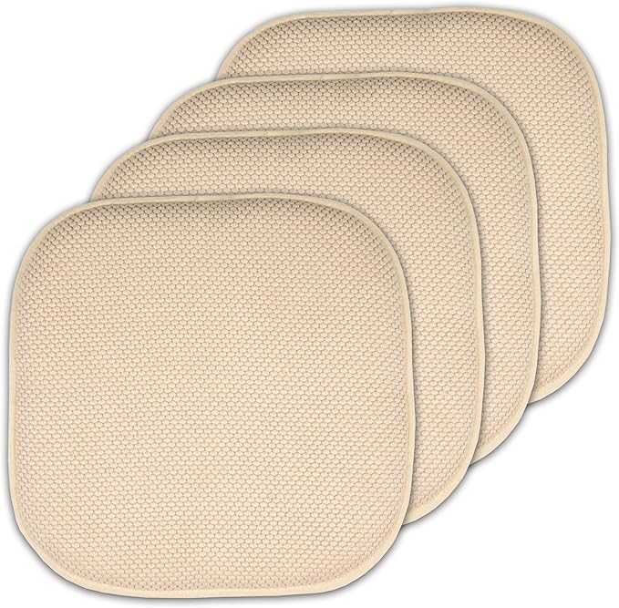 Sweet Home Collection Memory Foam Honeycomb Nonslip Back 16" x16" Chair/Seat Cushion Pad, 4 Pack