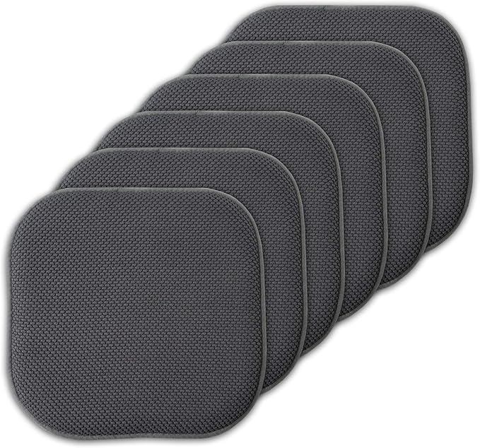 Sweet Home Collection Cushion Memory Foam Chair Pads Honeycomb Nonslip Back Seat Cover 16" x 16" 6 Pack Charcoal Gray