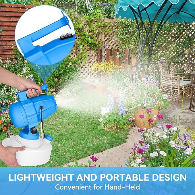 5L (1.3 Gallon) Electric ULV Fogger Machine with 3 Nozzles, Portable Sprayer Cold Fogger Machine Spraying Adjustable Flow Rate Distance 30ft for Home Hotel Church School Yard Garden