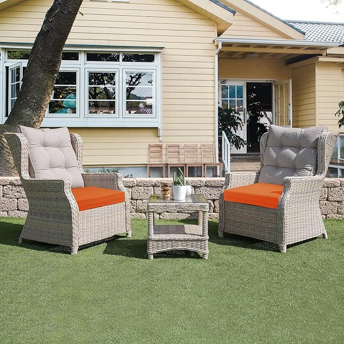 UNIKOME Outdoor Chair Cushions Pack of 4, Water Resistant Patio Cushions with Ties, High Density Sponge Filling Square Corner Seat Cushions for Outdoor Furniture, 24"*24"*4", Orange