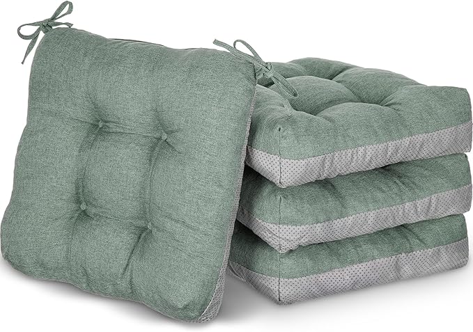 Geetery 4 Pack Chair Cushions for Dining Chairs, 16" x 15" Basil Green Kitchen Chair Cushions with Ties Buffalo Plaid Soft Comfy Seat Pads for Home Office Living Room Outdoor Indoor