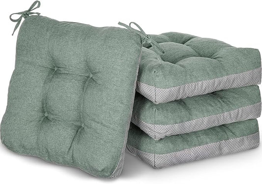 Geetery 4 Pack Chair Cushions for Dining Chairs, 16" x 15" Basil Green Kitchen Chair Cushions with Ties Buffalo Plaid Soft Comfy Seat Pads for Home Office Living Room Outdoor Indoor