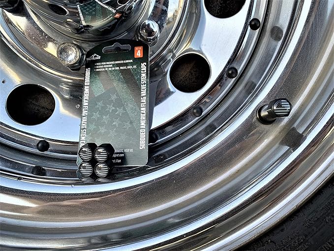 TACTILIAN American Flag Tire Valve Stem Caps 4 Pack | Black Subdued Aluminum with Rubber O-Ring Air Leakproof Valve Caps Cover fits Cars, Trucks, Bikes, Motorcycles, Bicycles Tire Caps