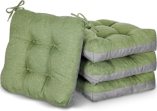 Geetery 4 Pack Chair Cushions for Dining Chairs, 16" x 15" Sage Green Kitchen Chair Cushions with Ties Buffalo Plaid Soft Comfy Seat Pads for Home Office Living Room Outdoor Indoor