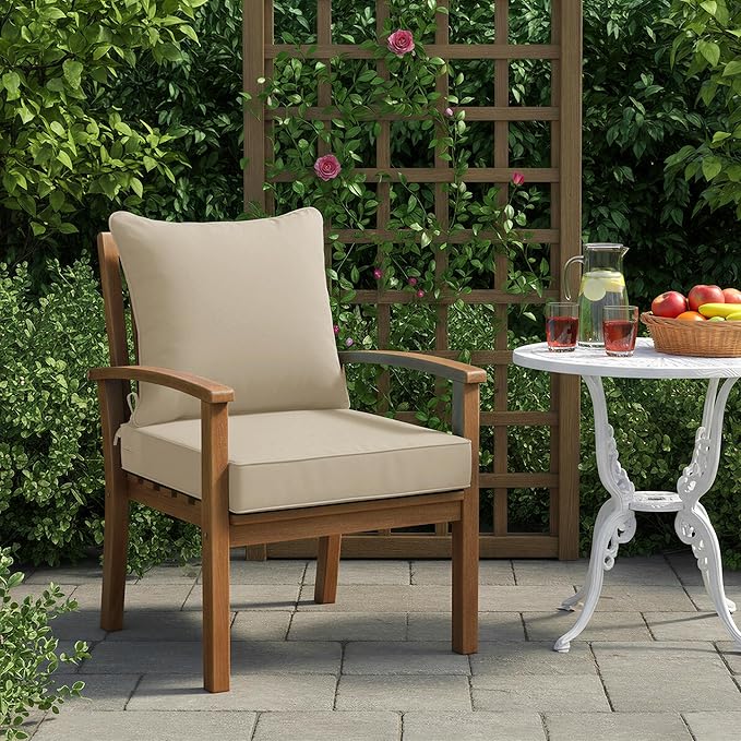 Summsun Outdoor Chair Cushion Weather Resistant, Backrest and Seat Cushion Set for Patio Furniture with Water Resistant Removable Cover, 19 x 19 Inch, Cream, 1 Set