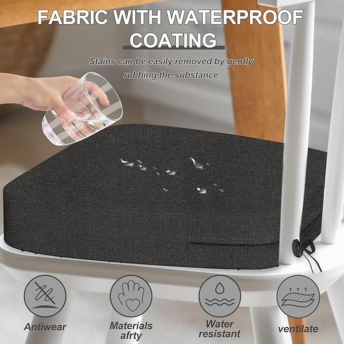 17'' x 16'' x 2.5"Thick Chair Cushions for Dining Chairs, 6 Pack WaterProof Easy Clean Kitchen Chair Pads with Ties and Non-Slip Backing - 30D High Elastic Foam Soft Kitchen Chair Cushions