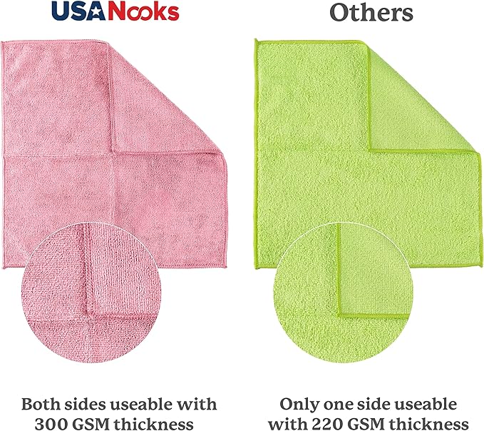 USANOOKS Microfiber Cleaning Cloth Light Pink - 100 Pcs 12.5"x12.5" - High Performance - 1200 Washes, Ultra Absorbent Towels Weave Grime & Liquid for Streak-Free Mirror Shine - Car Washing Cloth