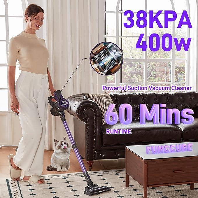 FUNCCUBE Cordless Vacuum Cleaner, Lightweight 2-in-1 Stick & Handheld Vacuum for Apartment, Pet Hair & Car Cleaning, S1