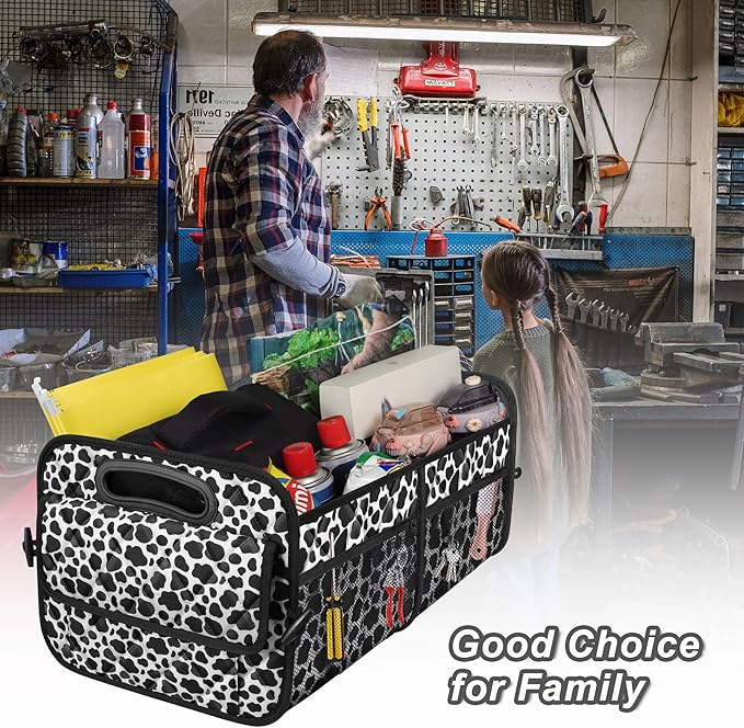 Deosk Trunk Organziers and Storage with 6 Big Pocket,Car Accessories for Women/Men 50L Waterproof Polyester Trunk Organzier for Car/SUV/Minivan/Truck(Medium, Cow print)
