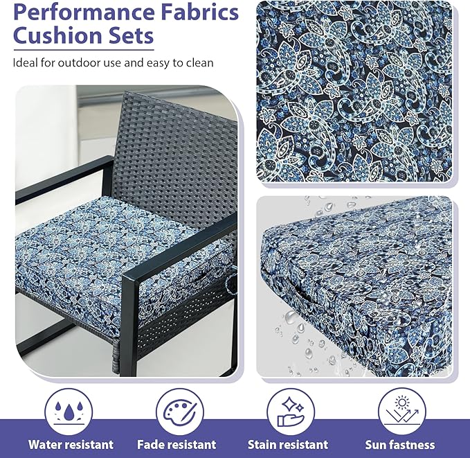 IPYNBAP Outdoor Chair Cushions Set of 4 -Waterproof Outdoor Seat Cushions for Patio Furniture, Patio Chair Cushion with Handle and Ties, Out Door Chair Pads,18.5x16x3-Square, Green Paisley
