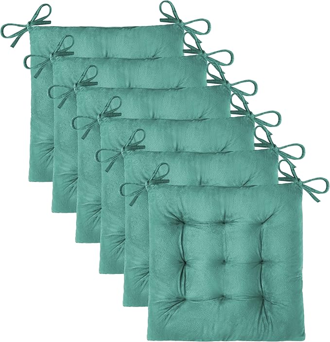 OVOV 6 Pack Chair Cushions for Dining Chairs Soft Seat Cushions for Kitchen Desk Chairs Square Chair Pads with Ties (15.5"x15.5" Lake Blue)
