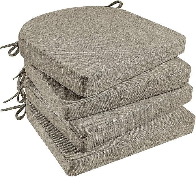 Basic Beyond Chair Cushions for Dining Chairs 4 Pack, Kitchen Chair Cushions with Ties and Non Slip Backing, 16 x 16 inches Chair Pads for Dining Chairs (Khaki)