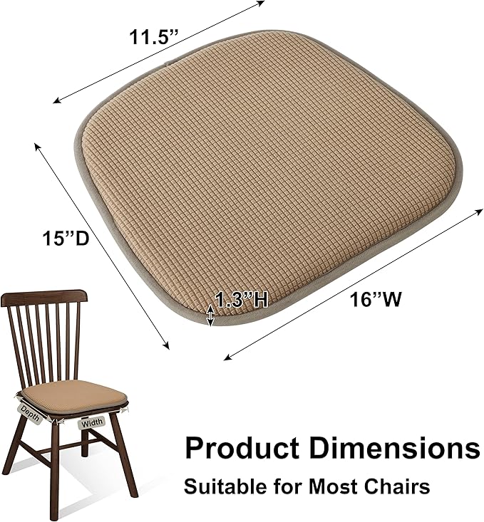 Shinnwa Kitchen Seat Cushions Set of 6, Non Slip Dining Chair Cushions, U-Shaped Indoor Chair Pads, 6 Pack, 15 x 16 Inches, Brown