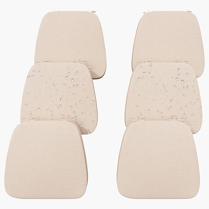 17'' x 16'' x 2.5"Thick Chair Cushions for Dining Chairs, 6 Pack WaterProof Easy Clean Kitchen Chair Pads with Ties and Non-Slip Backing - 30D High Elastic Foam Soft Kitchen Chair Cushions