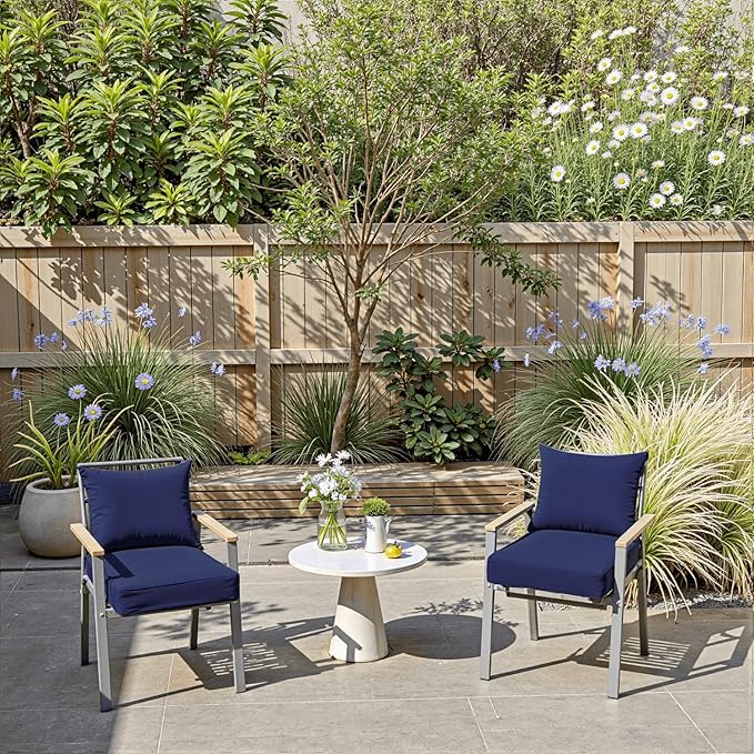 PatioGlow Outdoor Chair Cushions 19 x 19 x 3 Inch, Waterproof & Fade Resistant Patio Seat Cushion for Furniture with Handle and Ties, Thick Seating Pads for Outside Sofa Couch Set of 2, Dark Blue
