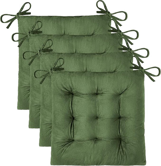 OVOV 4 Pack Chair Cushions for Dining Chairs Soft Seat Cushions for Kitchen Desk Chairs Square Chair Pads with Ties (15.5"x15.5" Green)