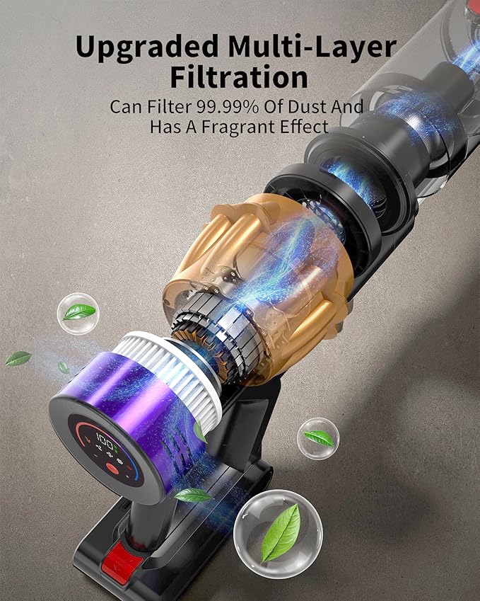 Cordless Vacuum Cleaner, 650W 50KPa 70-Min Runtime Stick Vacuum, Self-Standing Lightweight Vacuum for Pet Hair, Hardwood Floors, Carpet, Stairs & Car, LED Display