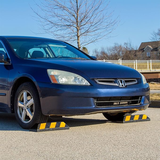 Guardian 2' Parking Stopper for Garage, Rubber Curb, Mounting Holes